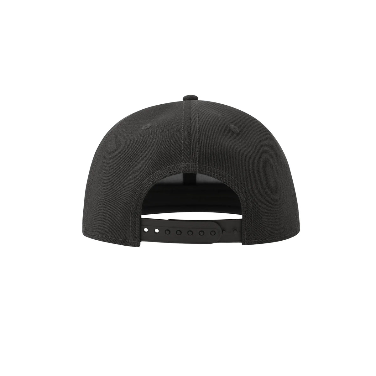 Takaosa mustasta Snap Back-S -lippis-baseball-lippiksestä, jossa on säädettävä kiinnitys.