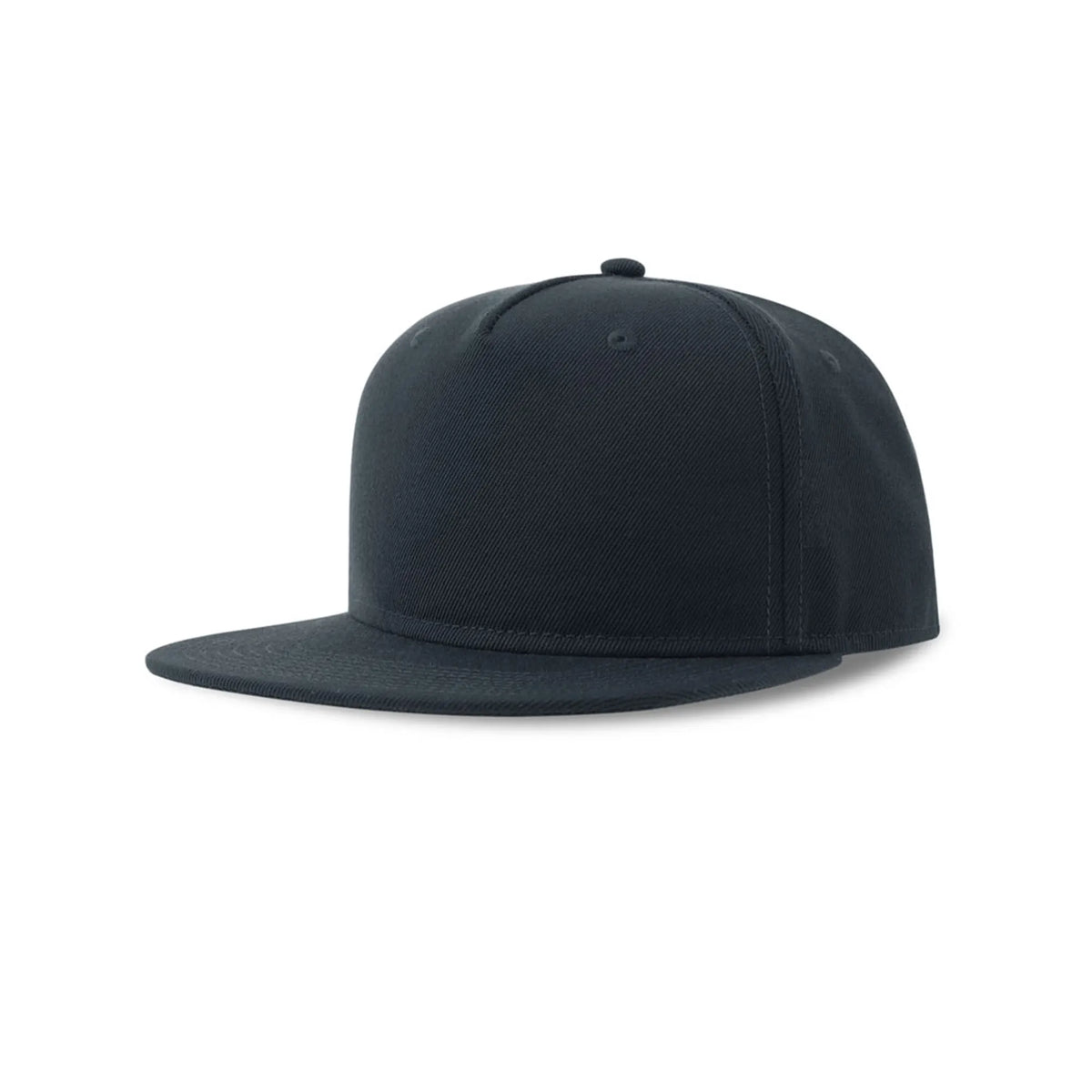 Musta Snap Five-S -lippis: viisipaneelinen streetwear-tyylinen snapback-lippis, jossa on tasainen lippa.